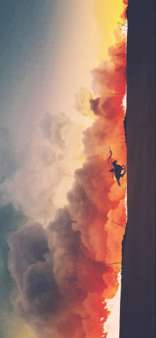 オレンジの煙が立ち昇る荒野を疾走する騎士 / ゲーム・オブ・スローンズ iPhone用の壁紙