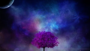 紫の木と銀河のデスクトップPC用の壁紙