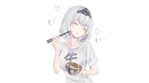 牛丼を食べてご満悦な白銀ノエル / バーチャルYouTuber / ホロライブのデスクトップPC用の壁紙