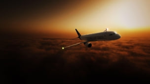 夕陽と空飛ぶエアバスA320 / Airbus A320のデスクトップPC用の壁紙