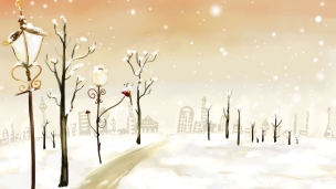冬の街灯が立つ綺麗な景色のデスクトップPC用の壁紙
