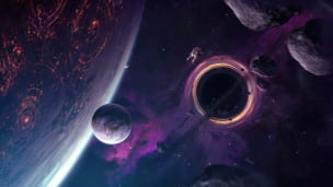 複数の紫の惑星 / ブラックホール / 浮遊する宇宙飛行士 / 綺麗のデスクトップPC用の壁紙