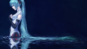 水につかる初音ミクのデスクトップPC用の壁紙