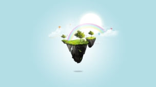 虹架かる空飛ぶ島のデスクトップPC用の壁紙