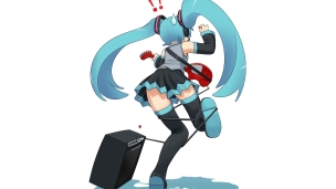 アンプに足をひっかける初音ミクのデスクトップPC用の壁紙