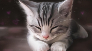 眠る子猫 イラストのデスクトップPC用の壁紙