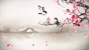 雀と梅の花のデスクトップPC用の壁紙