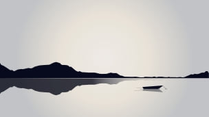 ミニマルな背景 / 山と湖とボート / シルエットのデスクトップPC用の壁紙