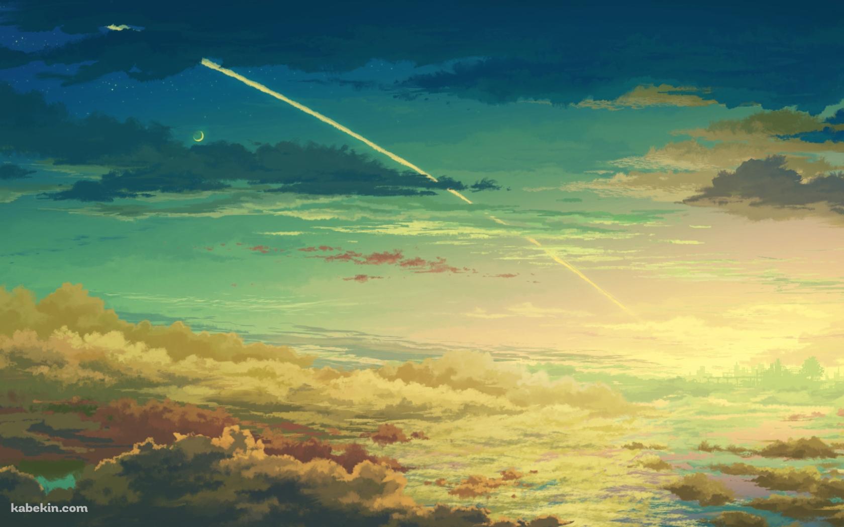 夕焼け時の飛行機雲の壁紙(1680px x 1050px) 高画質 PC・デスクトップ用