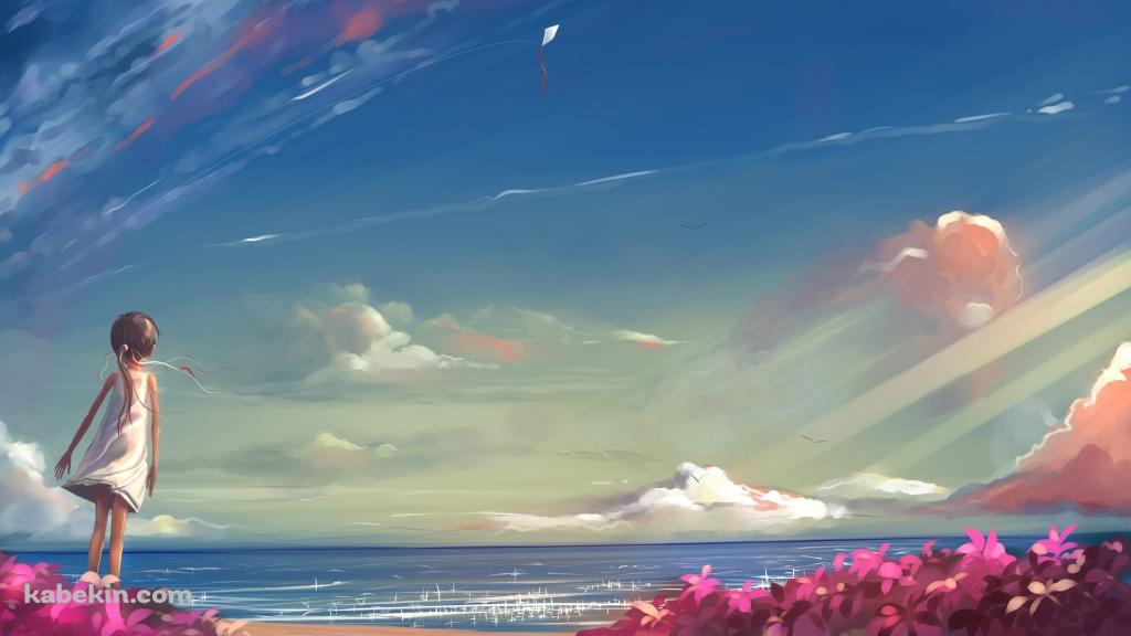 空 赤い花 凧の壁紙(1024px x 576px) 高画質 PC・デスクトップ用