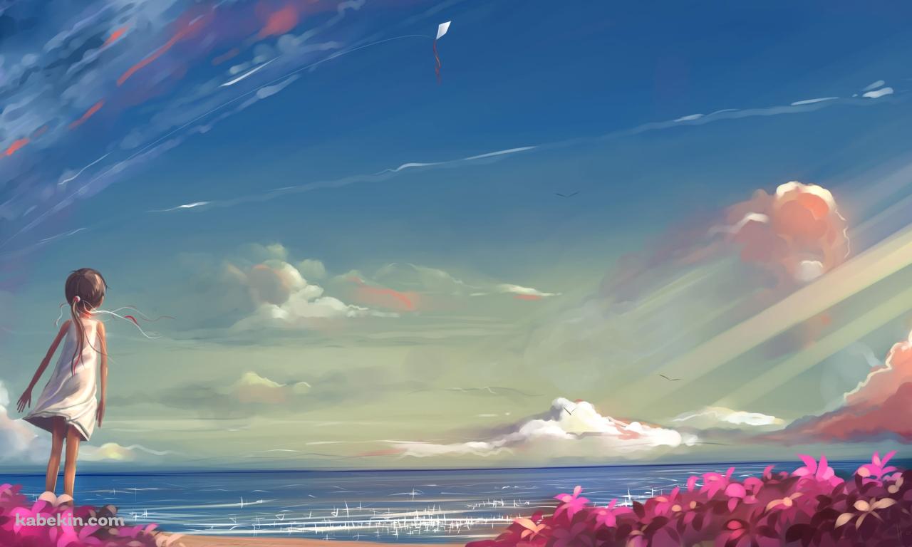 空 赤い花 凧の壁紙(1280px x 768px) 高画質 PC・デスクトップ用