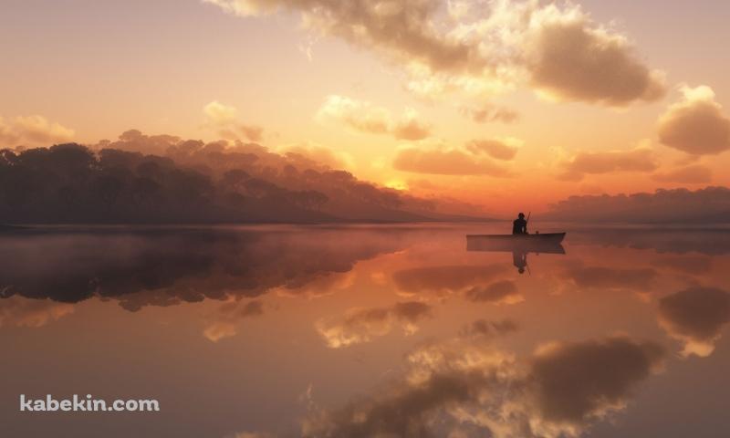 夕暮れ、ボート、釣りの壁紙(800px x 480px) 高画質 PC・デスクトップ用