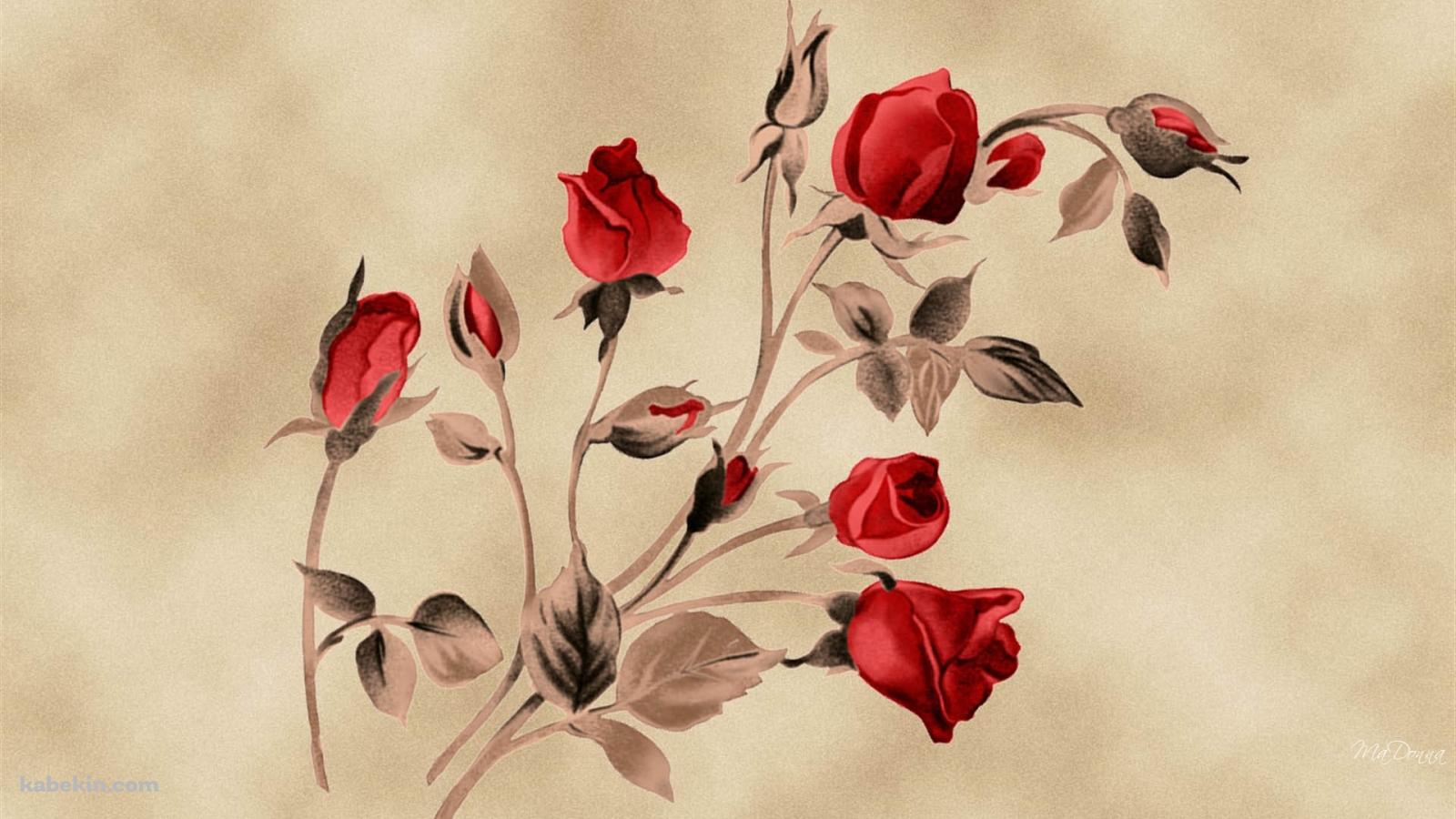 赤い花のイラストの壁紙(1600px x 900px) 高画質 PC・デスクトップ用