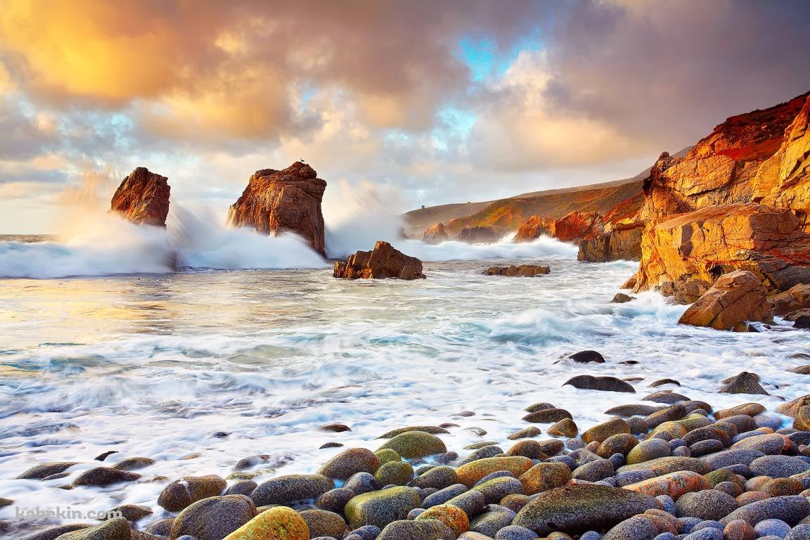 カリフォルニアの荒い海の壁紙(1152px x 768px) 高画質 PC・デスクトップ用