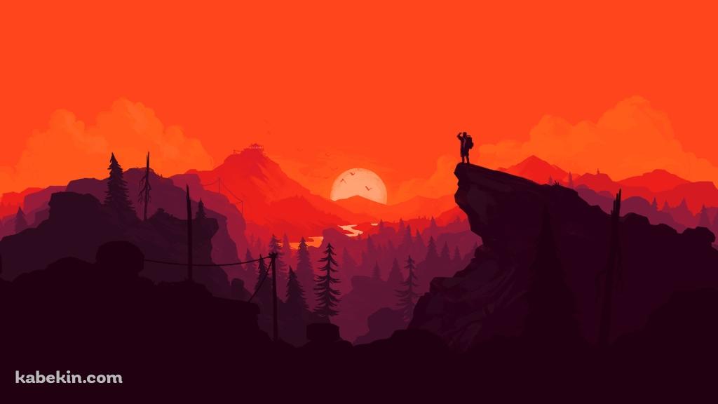 登山 オレンジの風景 イラストの壁紙(1024px x 576px) 高画質 PC・デスクトップ用