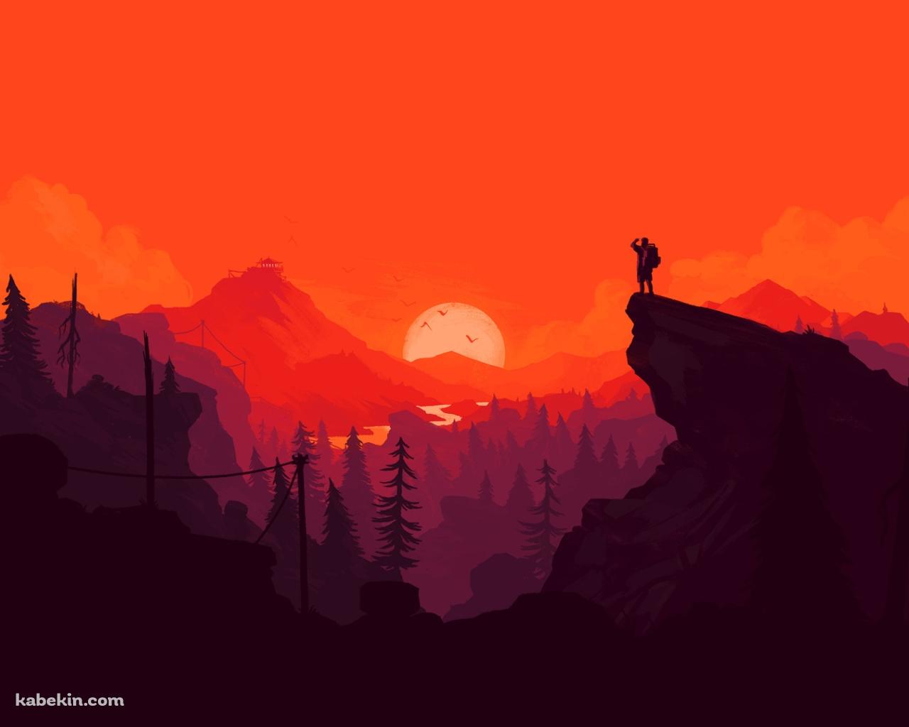 登山 オレンジの風景 イラストの壁紙(1280px x 1024px) 高画質 PC・デスクトップ用