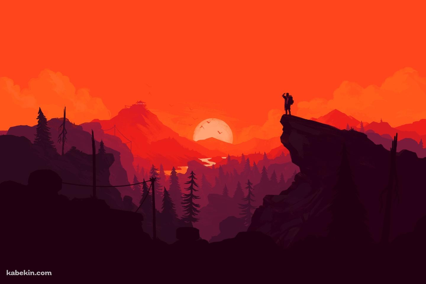登山 オレンジの風景 イラストの壁紙(1440px x 960px) 高画質 PC・デスクトップ用