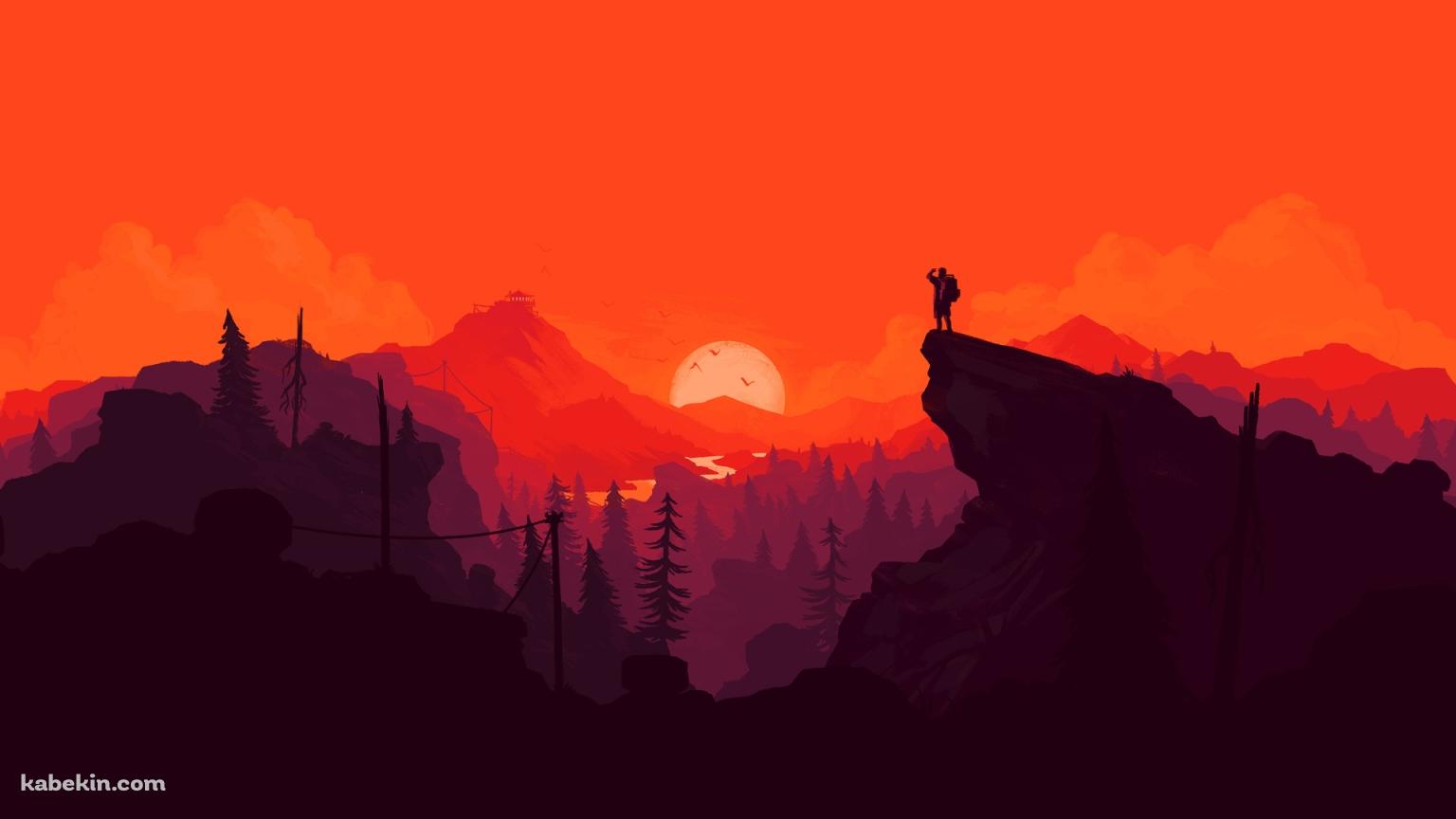 登山 オレンジの風景 イラストの壁紙(1536px x 864px) 高画質 PC・デスクトップ用