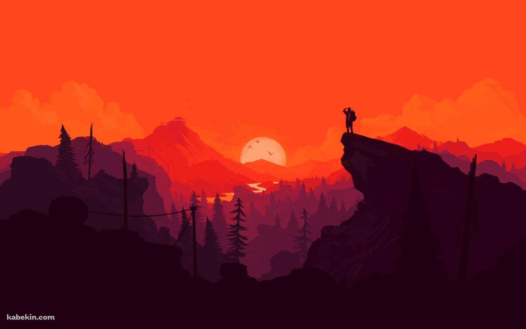 登山 オレンジの風景 イラストの壁紙(1680px x 1050px) 高画質 PC・デスクトップ用
