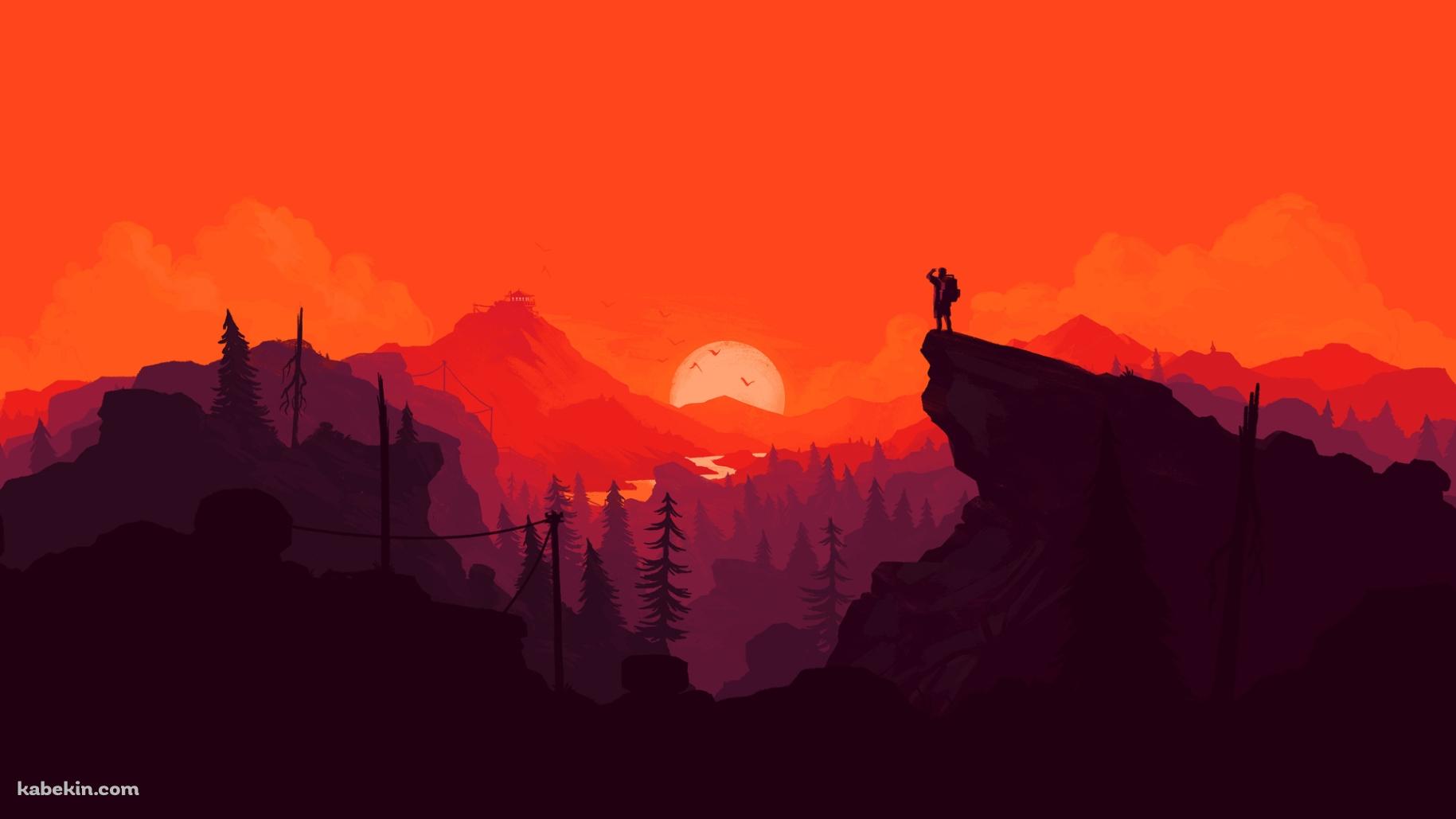登山 オレンジの風景 イラストの壁紙(1829px x 1029px) 高画質 PC・デスクトップ用