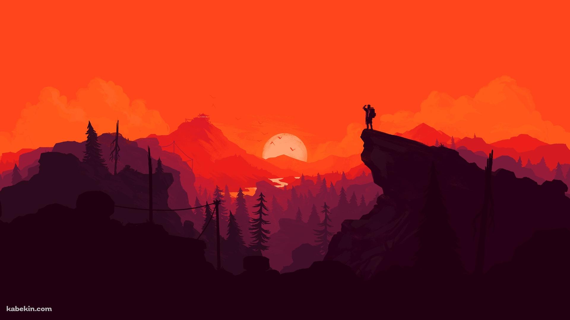 登山 オレンジの風景 イラストの壁紙(1920px x 1080px) 高画質 PC・デスクトップ用