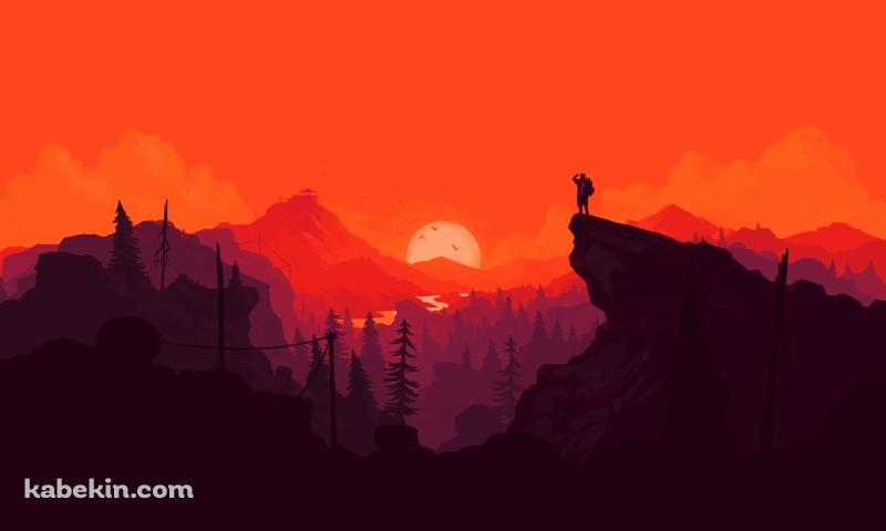 登山 オレンジの風景 イラストの壁紙(800px x 480px) 高画質 PC・デスクトップ用