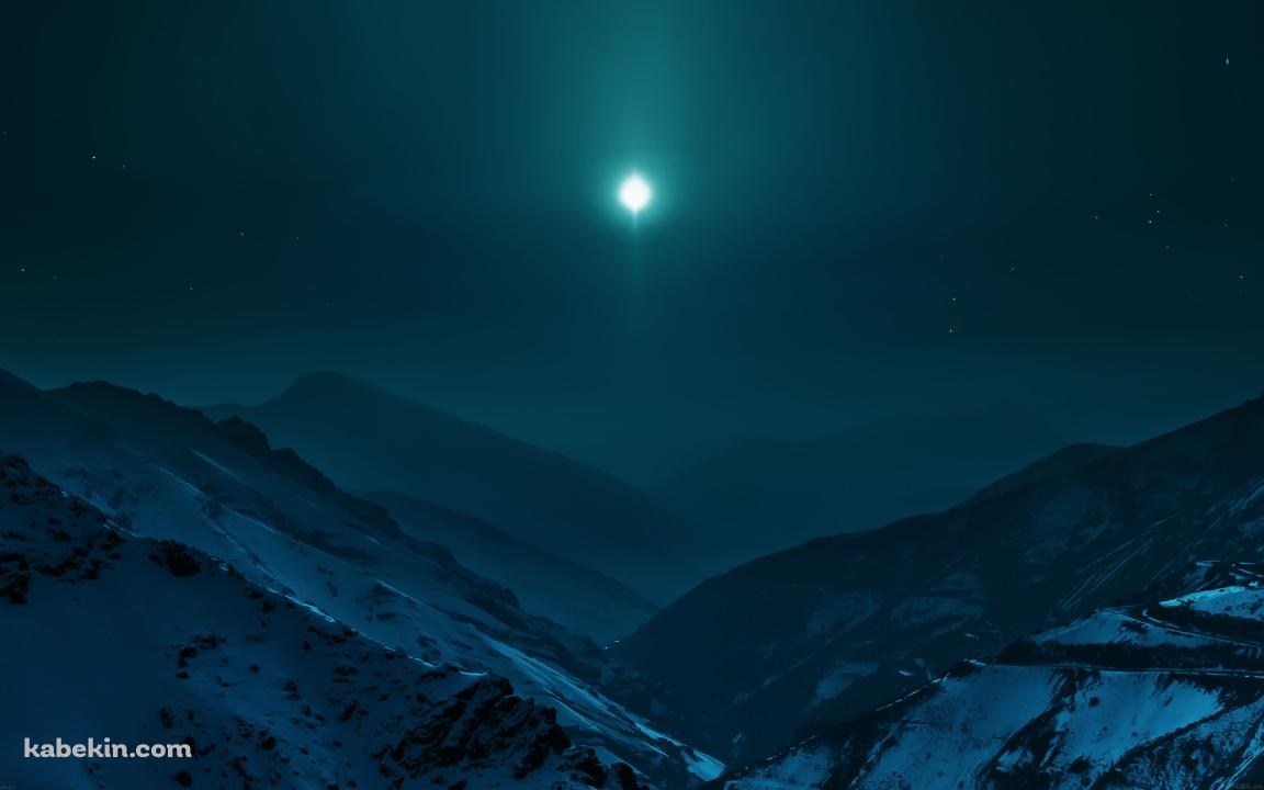 山間から見る月の壁紙(1152px x 720px) 高画質 PC・デスクトップ用