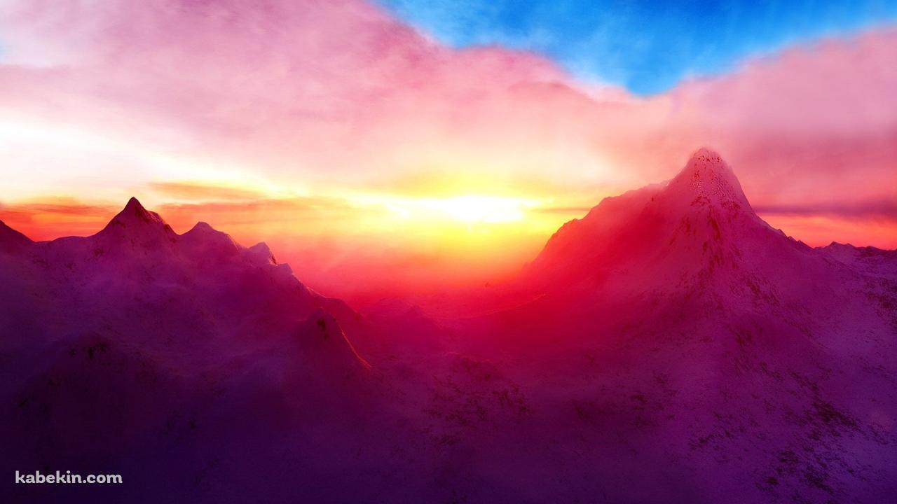 山と朝日の壁紙(1280px x 720px) 高画質 PC・デスクトップ用