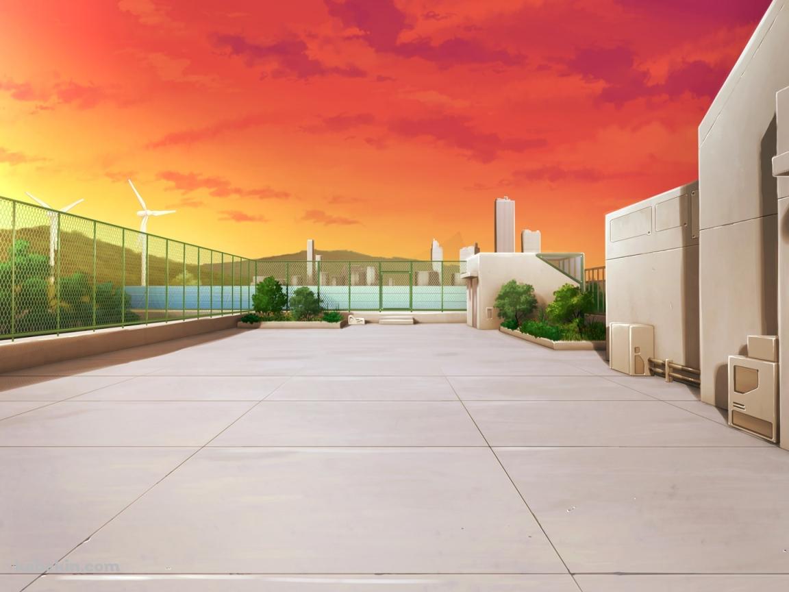 夕暮れ 学校の屋上の壁紙(1152px x 864px) 高画質 PC・デスクトップ用