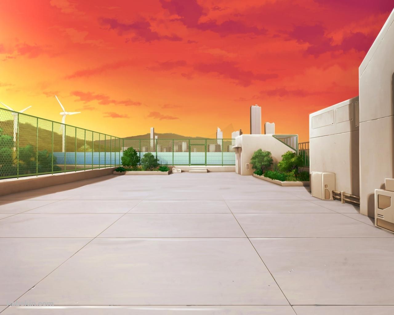 夕暮れ 学校の屋上の壁紙(1280px x 1024px) 高画質 PC・デスクトップ用