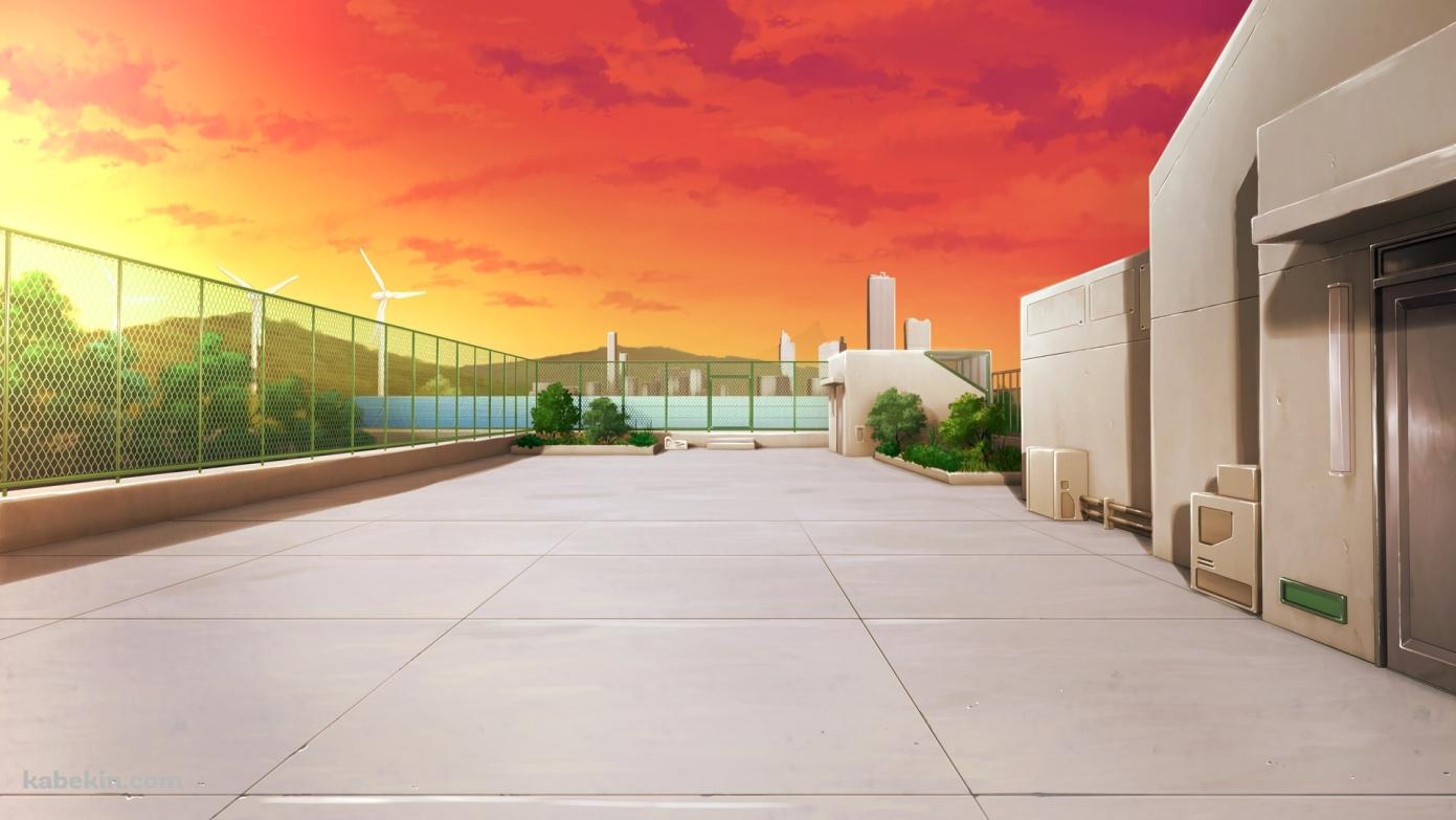 夕暮れ 学校の屋上の壁紙(1391px x 783px) 高画質 PC・デスクトップ用