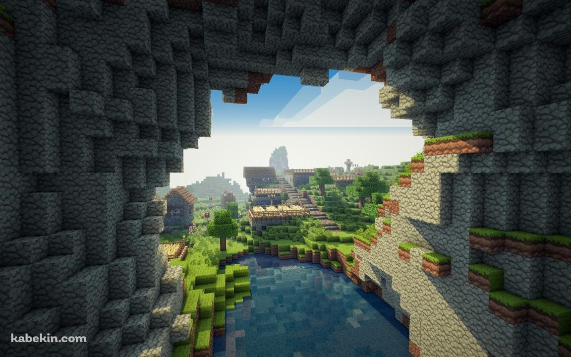 minecraft 洞窟から見た風景の壁紙(1152px x 720px) 高画質 PC・デスクトップ用