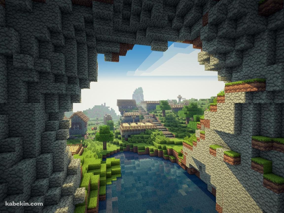 minecraft 洞窟から見た風景の壁紙(1152px x 864px) 高画質 PC・デスクトップ用