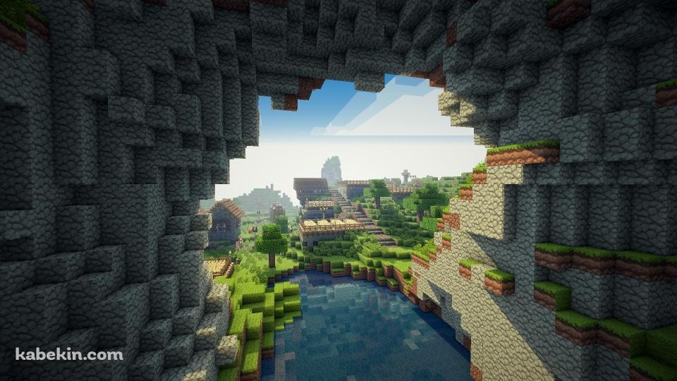 minecraft 洞窟から見た風景の壁紙(960px x 540px) 高画質 PC・デスクトップ用
