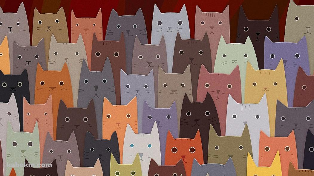 カラフルな猫 イラスト かわいいの壁紙(1051px x 591px) 高画質 PC・デスクトップ用