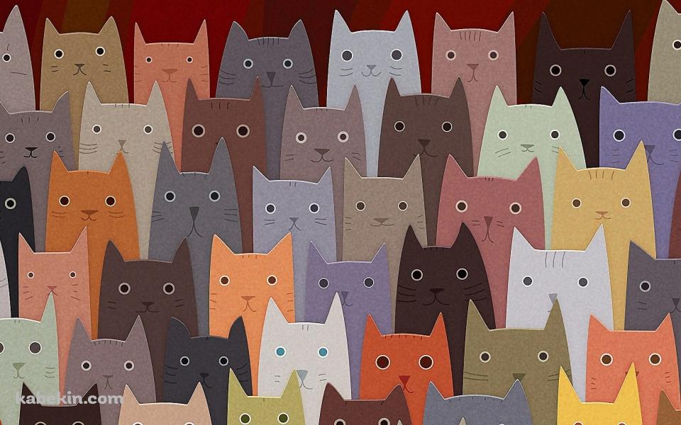 カラフルな猫 イラスト かわいいの壁紙(960px x 600px) 高画質 PC・デスクトップ用