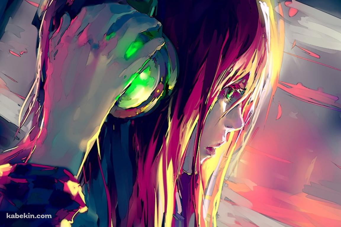 赤い髪 音楽を聴く少女の壁紙(1152px x 768px) 高画質 PC・デスクトップ用