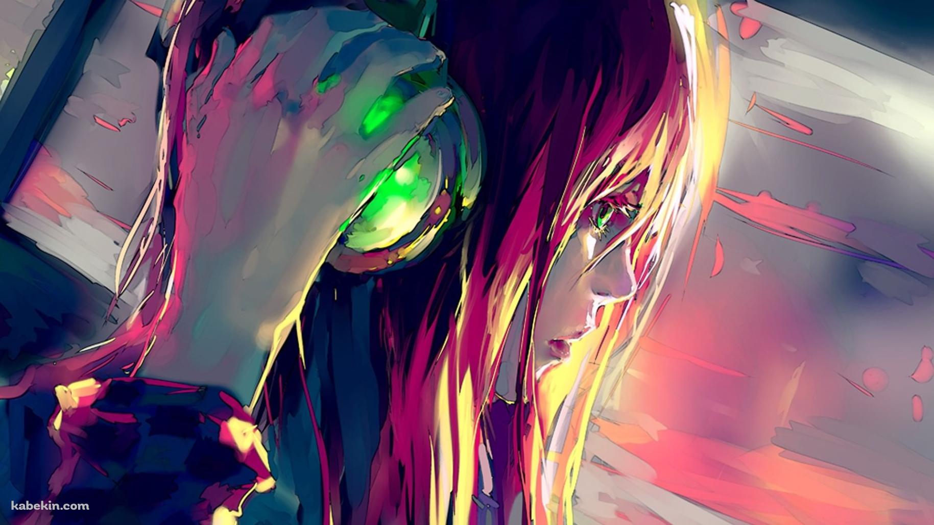 赤い髪 音楽を聴く少女の壁紙(1829px x 1029px) 高画質 PC・デスクトップ用