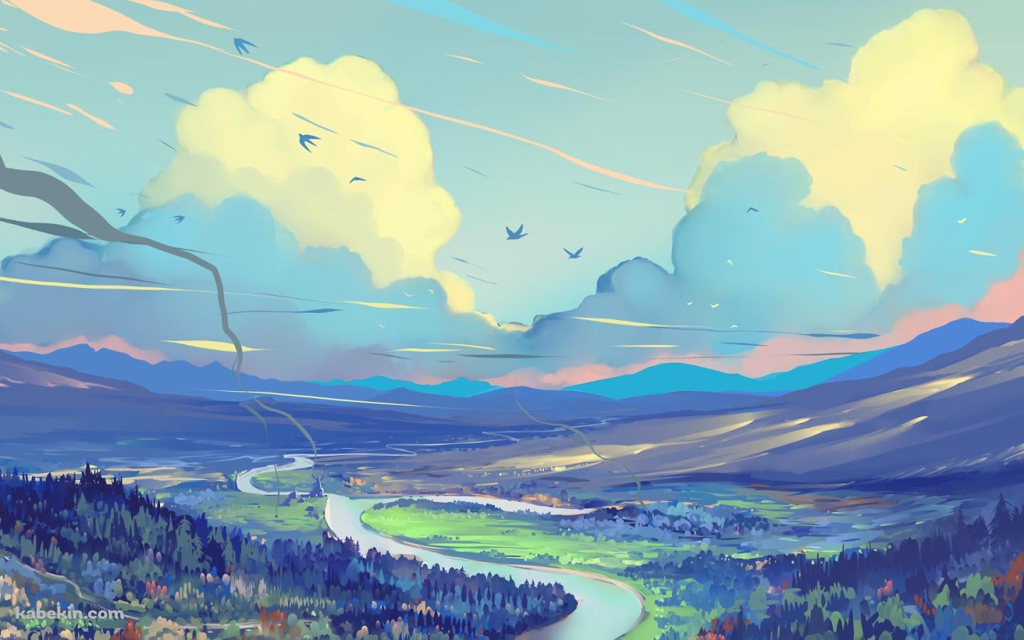 綺麗な景観 川 山 林 渡り鳥の壁紙(1440px x 900px) 高画質 PC・デスクトップ用