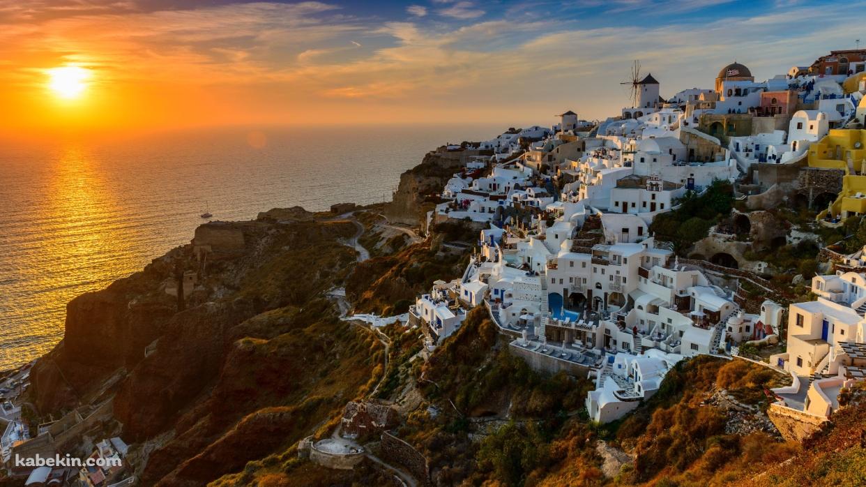 ギリシャ エーゲ海 サントリーニ島の壁紙(1242px x 698px) 高画質 PC・デスクトップ用