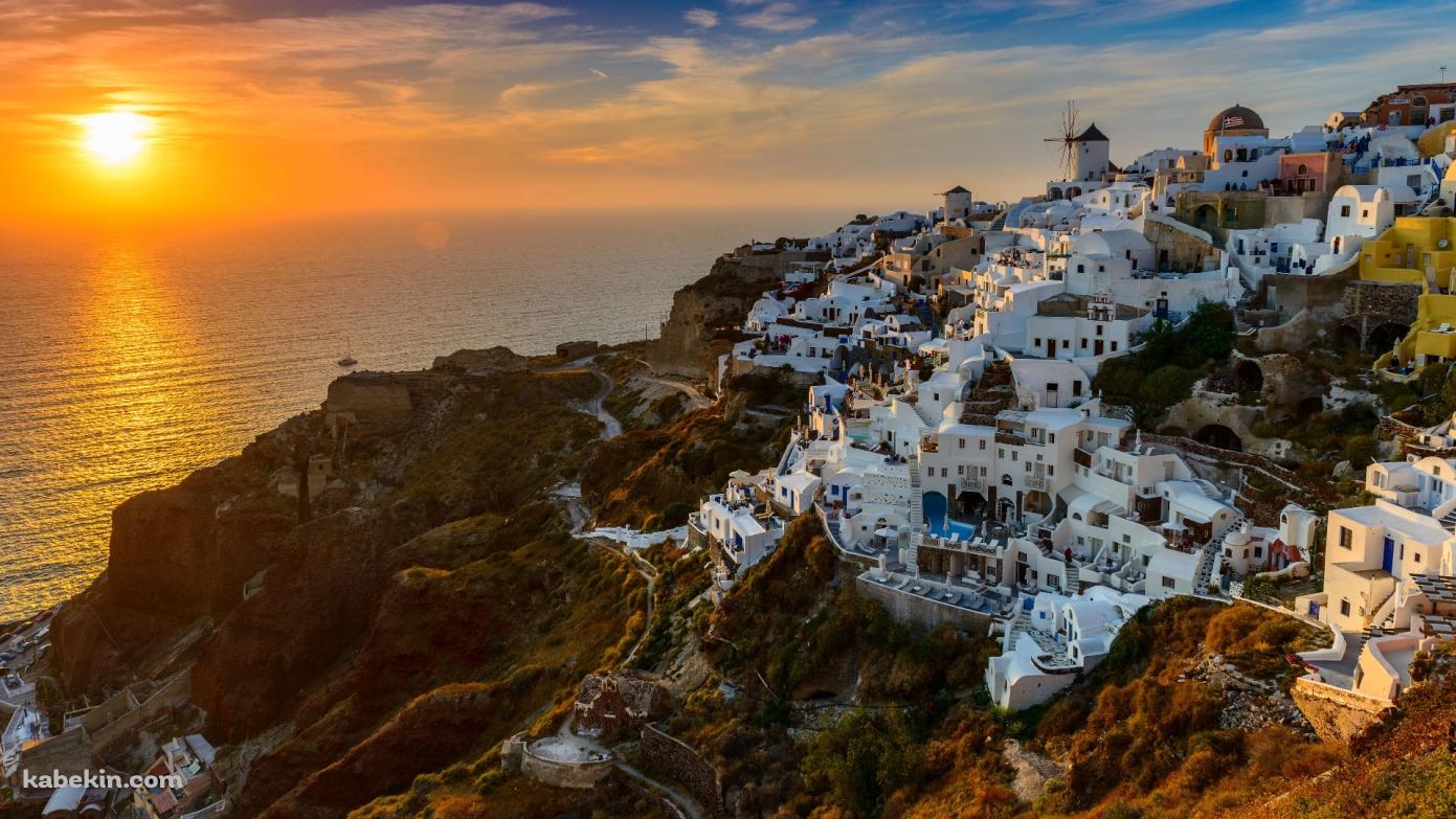 ギリシャ エーゲ海 サントリーニ島の壁紙(1391px x 783px) 高画質 PC・デスクトップ用