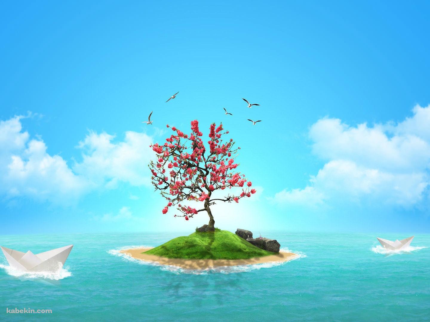 赤い木が立つ孤島の壁紙(1440px x 1080px) 高画質 PC・デスクトップ用