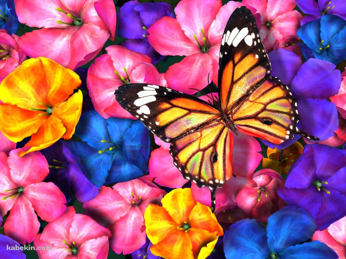 カラフルな花と黄色の蝶の壁紙(1152px x 864px) 高画質 PC・デスクトップ用
