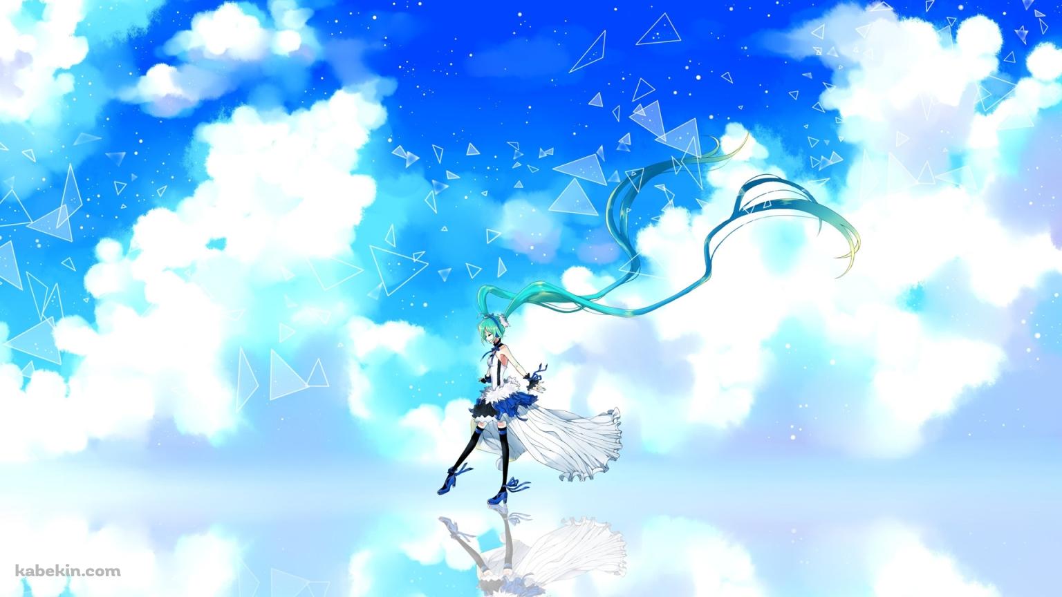 水面を歩く初音ミクの壁紙(1536px x 864px) 高画質 PC・デスクトップ用