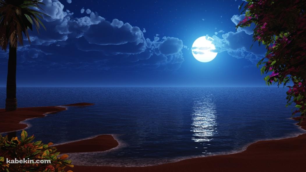 美しい海と月の壁紙(1051px x 591px) 高画質 PC・デスクトップ用