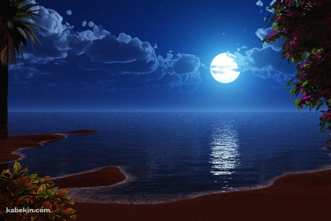 美しい海と月の壁紙(1152px x 768px) 高画質 PC・デスクトップ用