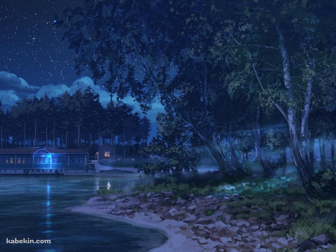夜の湖畔の家の壁紙(1152px x 864px) 高画質 PC・デスクトップ用