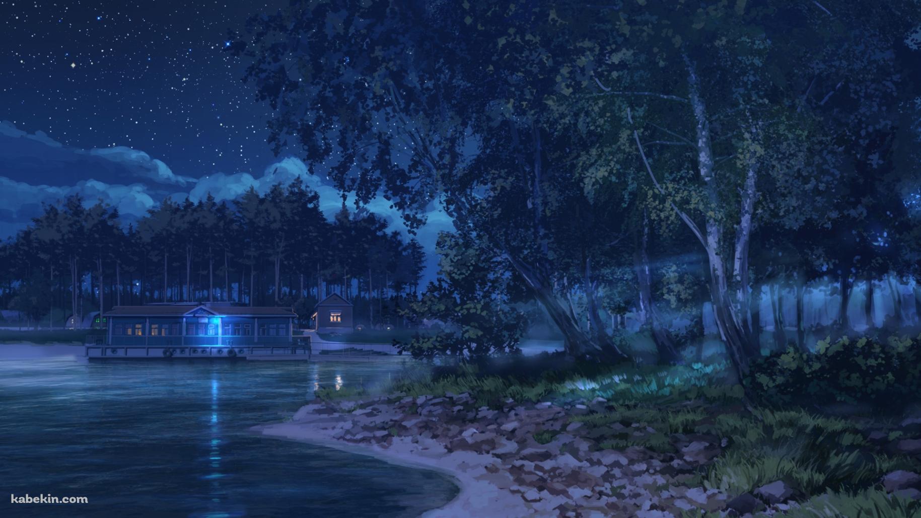夜の湖畔の家の壁紙(1829px x 1029px) 高画質 PC・デスクトップ用