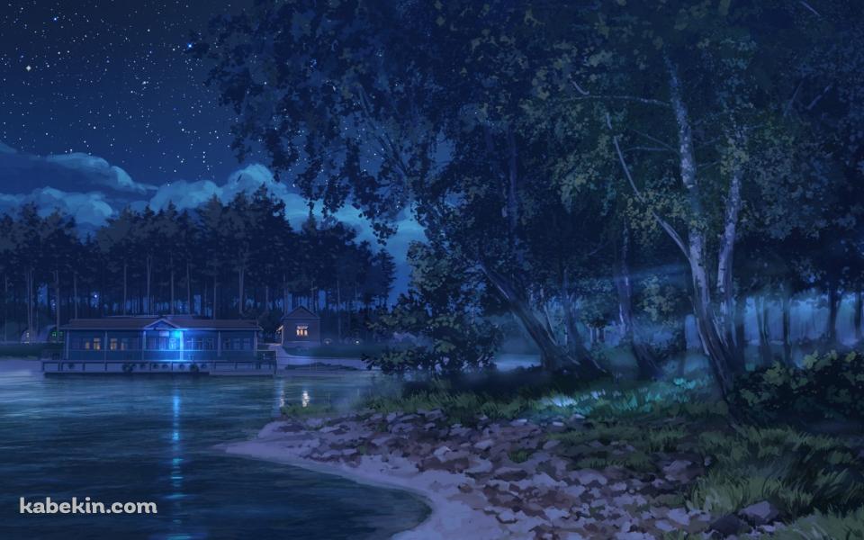 夜の湖畔の家の壁紙(960px x 600px) 高画質 PC・デスクトップ用