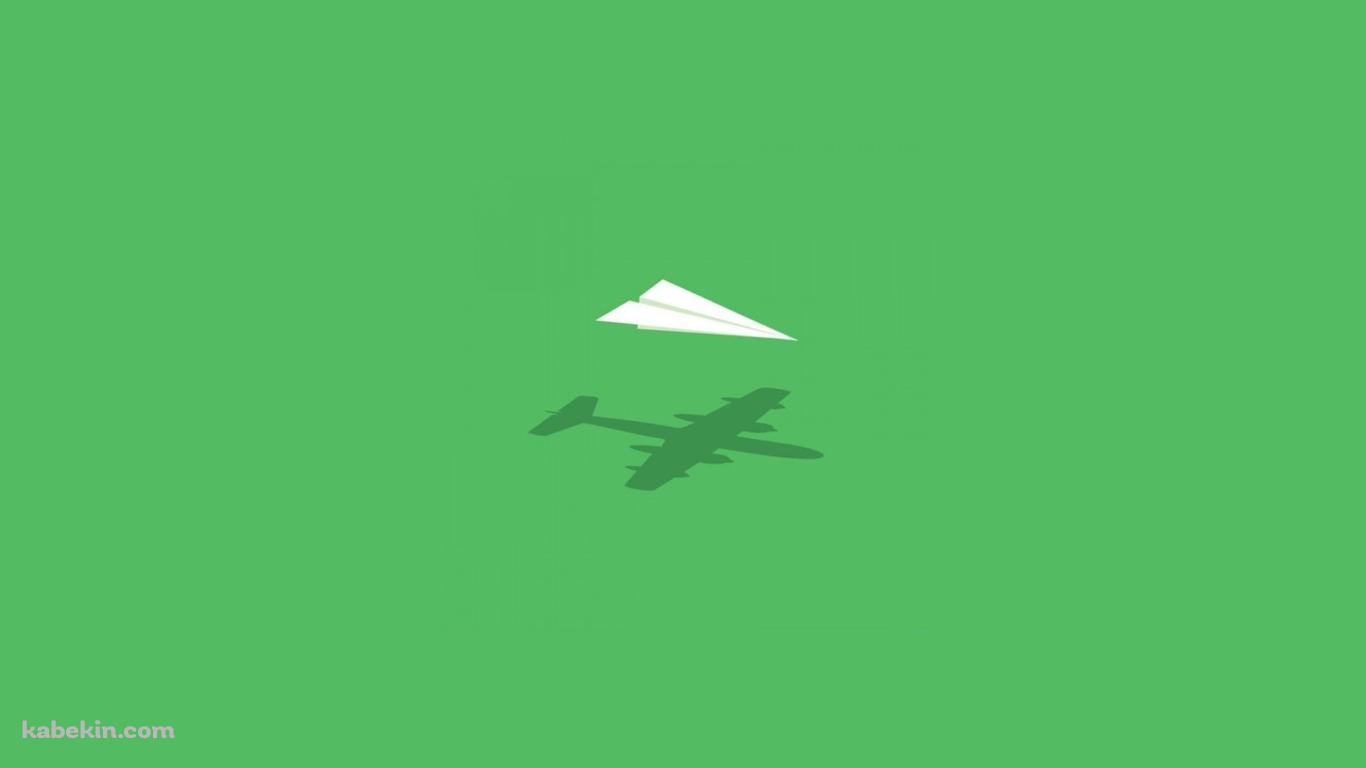 白い紙飛行機 緑の背景の壁紙(1366px x 768px) 高画質 PC・デスクトップ用